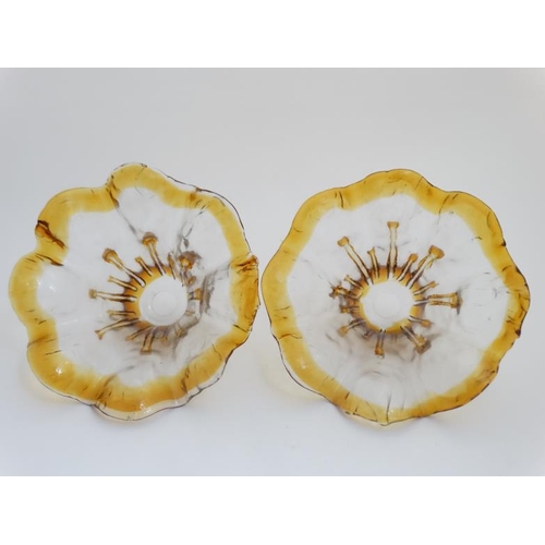 663 - A pair of large retro glass light shades of flared form with frilled edge 13 3/4'' wide