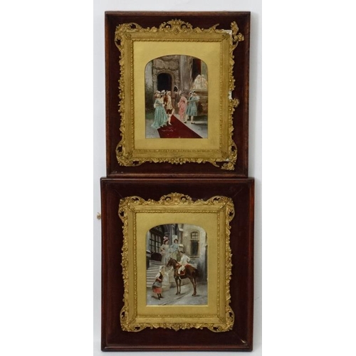 67 - After Leon Girodet (1857-1895), Pair of oil over prints on panel in shadow box frames, Noble ladies ... 