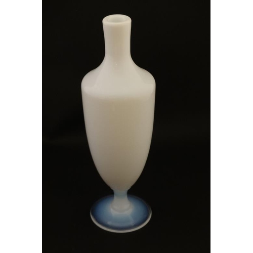 674 - A French white glass vase with vaseline pedestal foot. Indistinctly signed under . approx 11 1/2'' h... 