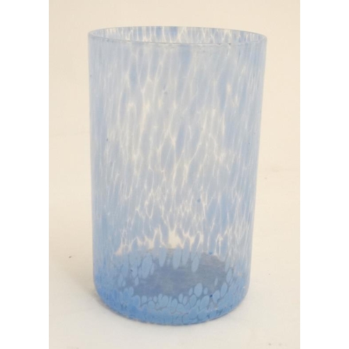 676 - Scandinavian Art Glass : An Art glass vase of cylindrical form with blue flecked decoration in the m... 