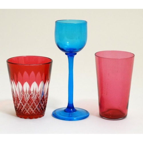 683 - Assorted glass ware to include cranberry glass beakers, glasses etc (9)