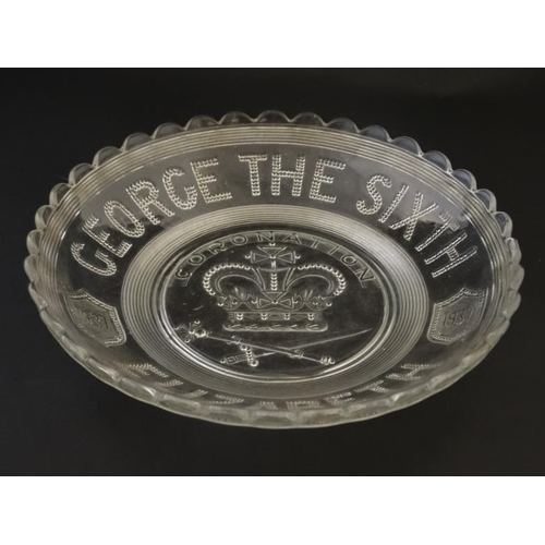 687 - Coronation ware : A Commemorative glass dish for the Coronation of George VI 1937. 9 1/2'' diameter