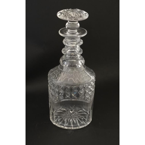 688 - A cut glass 3 ring decanter 10 1/4'' high