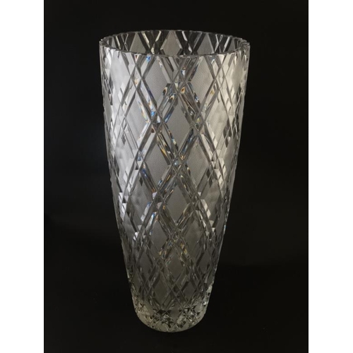 698 - A large cut glass vase of tapering form 15 1/2'' high