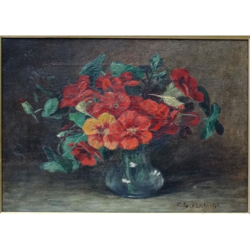 7 - F. S. Pemberton early XX, Oil on canvas, Still life of flowers on a vase, Signed lower right. 9 1/8 ... 