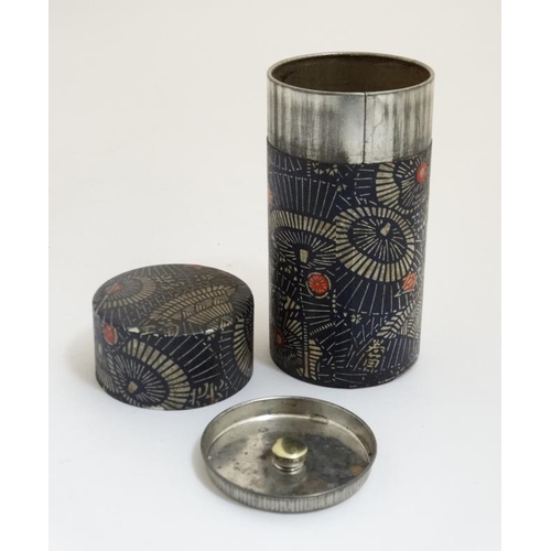 707 - A tea caddy of cylindrical canister form with Japanese decoration 6 1/2'' high