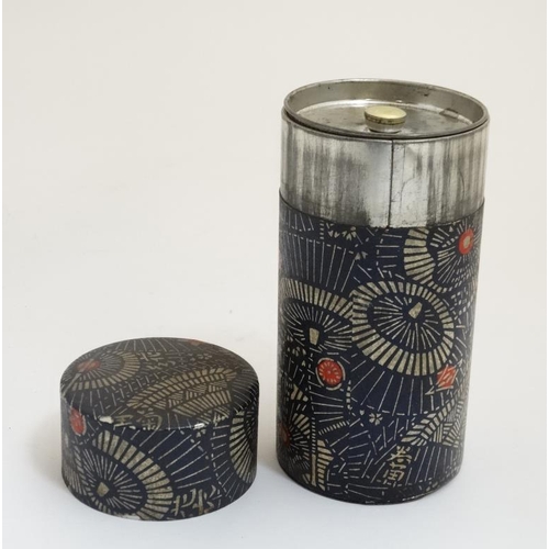 707 - A tea caddy of cylindrical canister form with Japanese decoration 6 1/2'' high