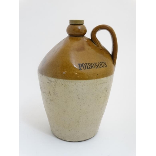 719 - An early 20thC 2-tone salt glass flagon marked ' Poisonous ' with unusual dimple like three sided to... 