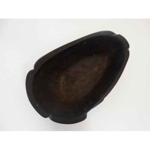 725 - Ethnographic Native Tribal : An African Ugandan carved wooden bowl with shaped decoration , 13 1/2''... 