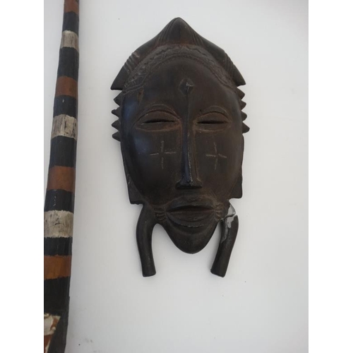 726 - Ethnographic Native Tribal : two assorted African wall masks , one with banded horns , the largest 2... 