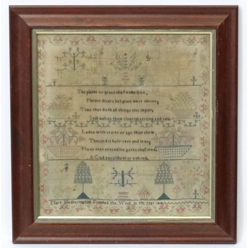 73 - Regency Sampler : ' Mary Wetherington Finished this work in the Year 1818  ', Silk on linen, 13 1/2 ... 