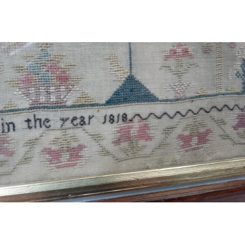 73 - Regency Sampler : ' Mary Wetherington Finished this work in the Year 1818  ', Silk on linen, 13 1/2 ... 