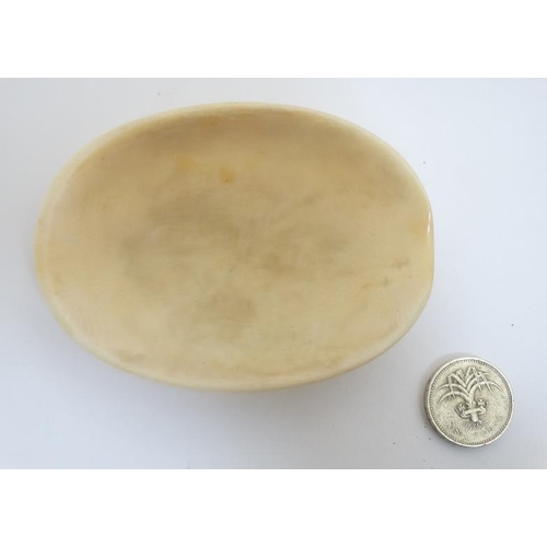 730 - Chinese : 19th Century fully worked shallow bowl with shaped end  ( possibly a libation bowl ) 3 5/8... 