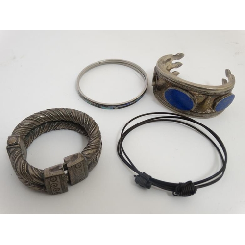 738 - Ethnographic Native Tribal :  five assorted African bracelets and bangle to include kapis lazuli inl... 