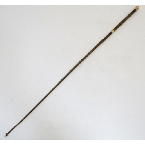 744 - A 19thC gold mounted beleen riding crop. Engraved Callow & Son Park Lane. 34'' long