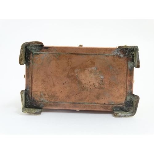 749 - A C.1900 copper and brass table casket 4 1/4'' wide x 2 3/4'' high x 2 3/4'' deep