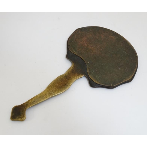 750 - Art Nouveau :  Michail Jampolsky 1874-? French  Bronze Sculpture hand mirror c. 1900 Handle formed a... 