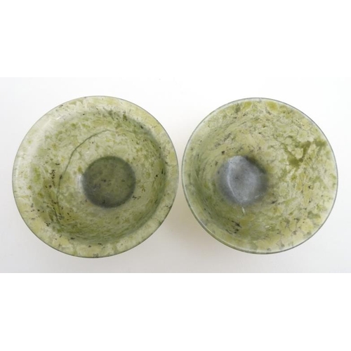 758 - A pair of Spinach green Chinese jade dishes/bowls approx 4'' diameter x 1 5/8'' high