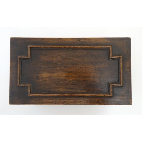 769 - An early 20thC oak box with geometric moulding to top marked  ' John ... 1914' within. 12'' wide x 4... 