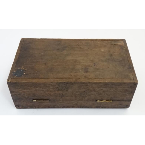 769 - An early 20thC oak box with geometric moulding to top marked  ' John ... 1914' within. 12'' wide x 4... 