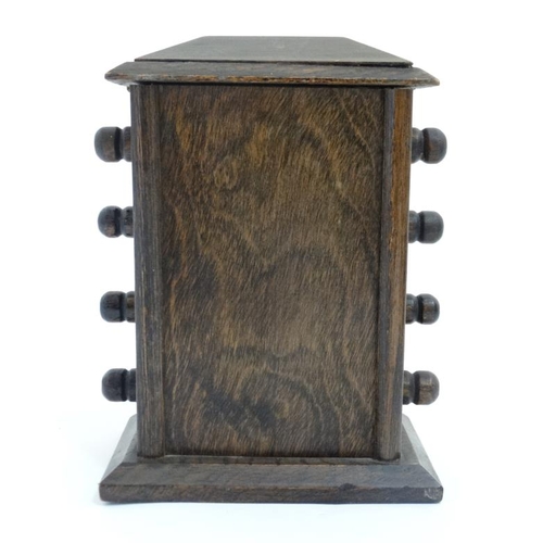 791 - A 1920's oak desk calendar having day date and month apertures 6 1/2'' high x 4 7/8'' wide