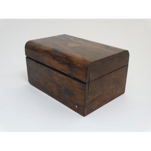 792 - A 19thC walnut semi-domed ladies workbox with lift out tray 10'' wide x 5 1/2'' high x 6 7/8'' deep