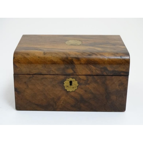 792 - A 19thC walnut semi-domed ladies workbox with lift out tray 10'' wide x 5 1/2'' high x 6 7/8'' deep