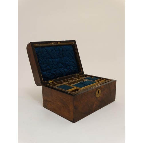 792 - A 19thC walnut semi-domed ladies workbox with lift out tray 10'' wide x 5 1/2'' high x 6 7/8'' deep