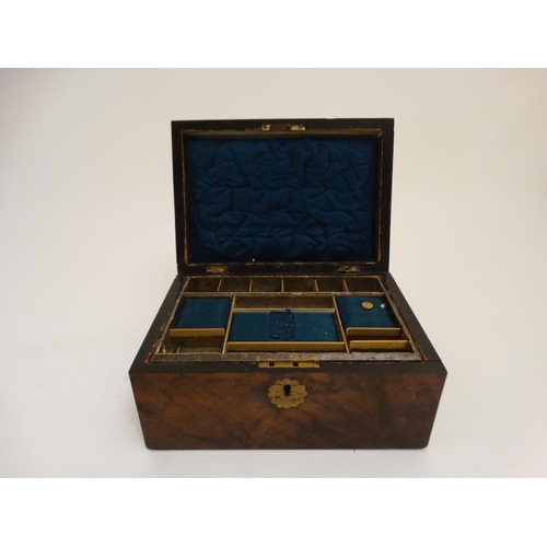 792 - A 19thC walnut semi-domed ladies workbox with lift out tray 10'' wide x 5 1/2'' high x 6 7/8'' deep