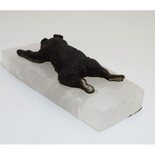 801 - A cast bronze model of a recumbent bear on a rock crystal vase. 21stC. The whole 8 3/4'' long