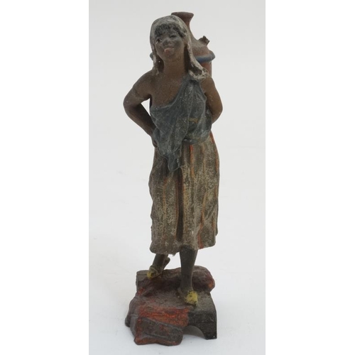 805 - A c.1900 cold painted lead polychrome figure of a female figure carrying an amphora. 6 3/4'' high