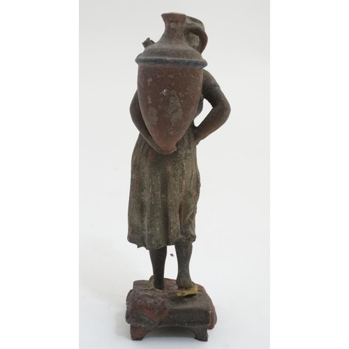 805 - A c.1900 cold painted lead polychrome figure of a female figure carrying an amphora. 6 3/4'' high