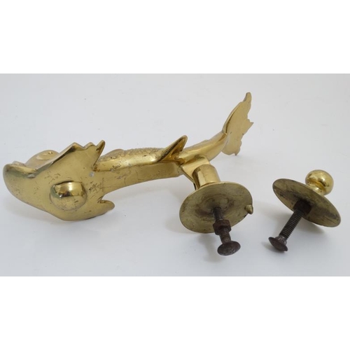 807 - After the Georgian - a cast brass door knocker in the form of a dolphin marked ' Cutajar Works Malta... 