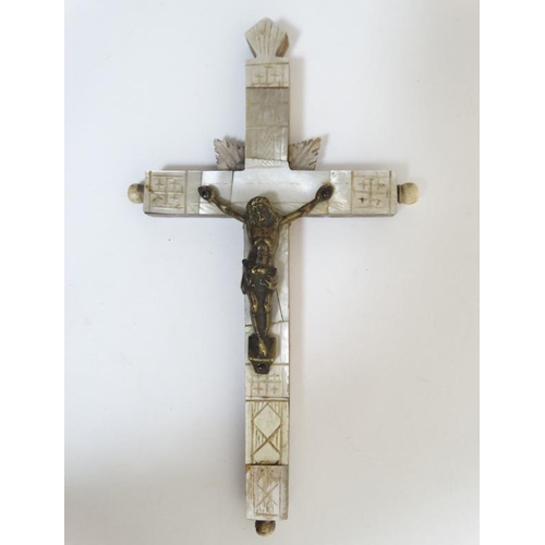 811 - A 'Jerusalem' mother of pearl and olive wood crucifix with 14 numbered mother of pearl roundel verso... 