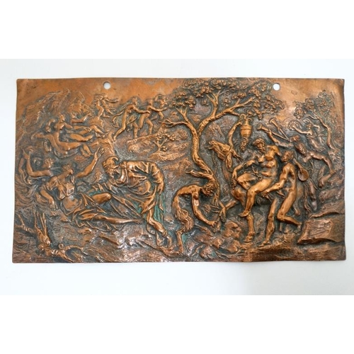 812 - 19thC Electrotype depicting a classical scene of satyr, Bacchus and figures within a wooden landscap... 