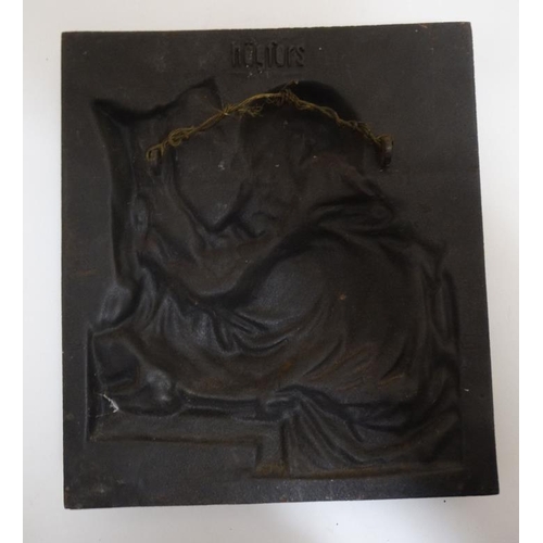 814 - A 19thC cast iron relief plaque depicting a scholar and book ' Hogfors' to reverse. 7 1/2'' x 6 3/4'... 