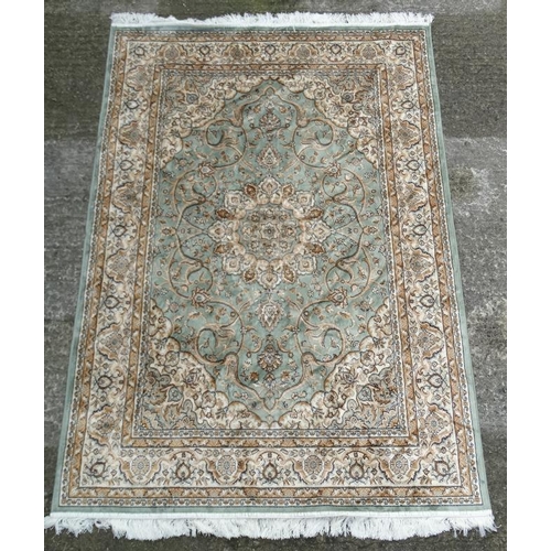 82 - Carpet / Rug : A machine made prayer rug , in the Aubusson style , with a central ground of sage gre... 