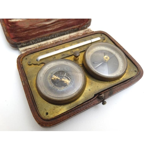 821 - Desktop Compendium, A late 19th C gentleman's travelling compendium, thermometer, compass, barometer... 