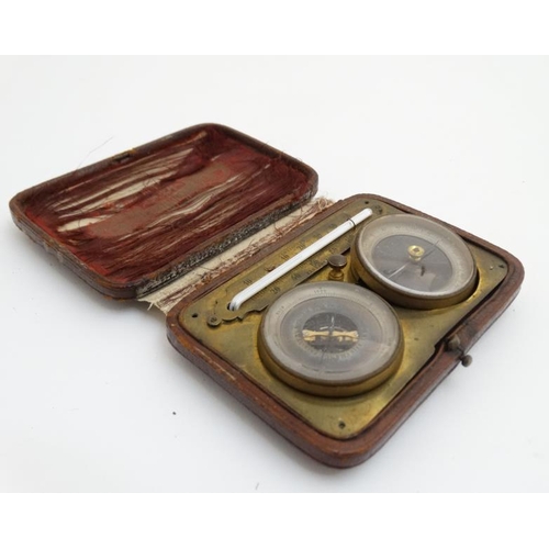 821 - Desktop Compendium, A late 19th C gentleman's travelling compendium, thermometer, compass, barometer... 