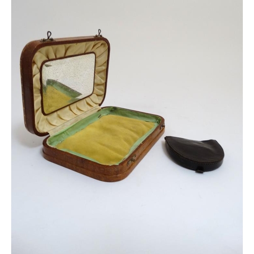 832 - An early 20thC crocodile skin hinged lidded box together with a leather purse the largest 8'' wide  ... 