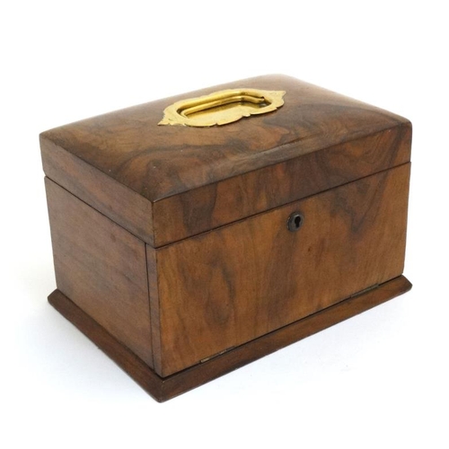 835 - A Victorian burr walnut jewellery box with drawer under and fall front. 8 5/8'' wide x 6'' high