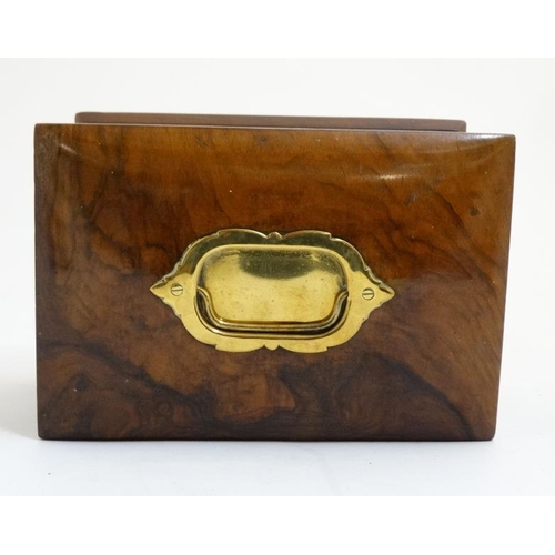 835 - A Victorian burr walnut jewellery box with drawer under and fall front. 8 5/8'' wide x 6'' high