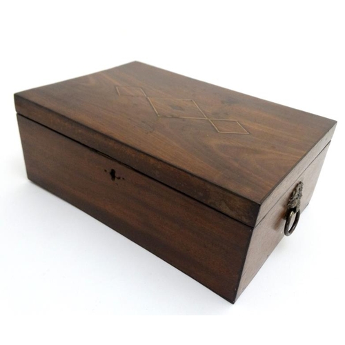 838 - A 19thC mahogany sewing / work box with lift out tray section 12'' wide 8'' deep x 4 1/2'' high