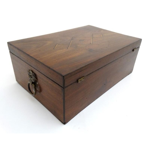 838 - A 19thC mahogany sewing / work box with lift out tray section 12'' wide 8'' deep x 4 1/2'' high