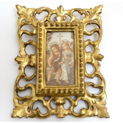 851 - A Victorian gilded and carved wooden Florentine frame, the whole 5 1/2'' x 4 1/4''