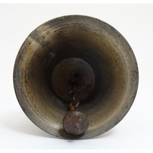 860 - An early - mid 20thC hand bell with turned hardwood handle 10 3/4'' high