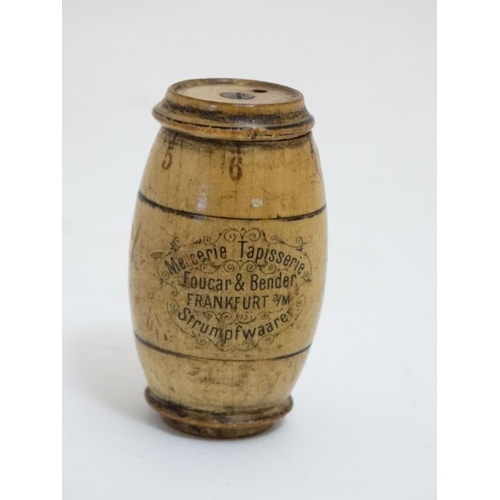 867 - Sewing / Mauchline : A German barrel shaped advertising piece ( needle case ? )  for Foucar & Bender... 