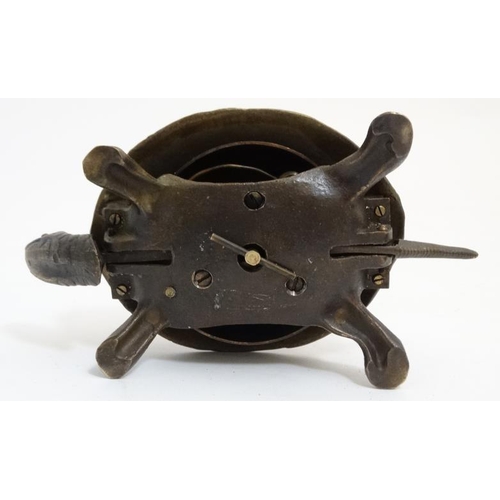 873 - A 21st cast bronze novelty table top / counter / desk bell formed as a tortoise having hinged head a... 