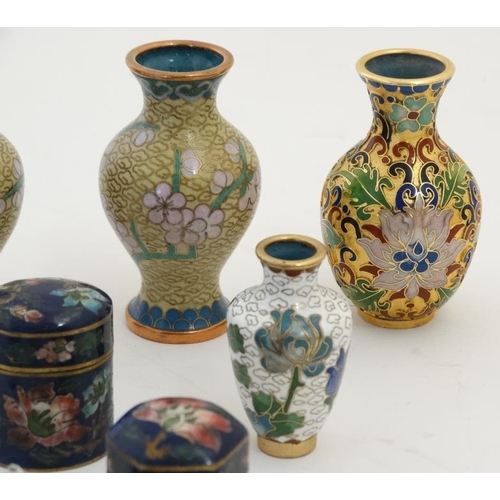 878 - A quanitity of assorted late 19thC and 20thC Cloisonne miniature vases, miniature pots etc. largest ... 