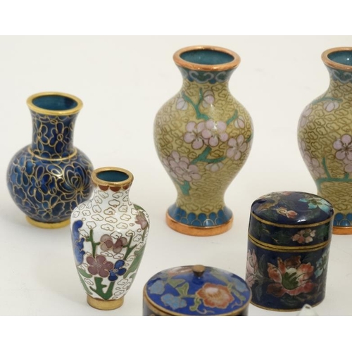 878 - A quanitity of assorted late 19thC and 20thC Cloisonne miniature vases, miniature pots etc. largest ... 